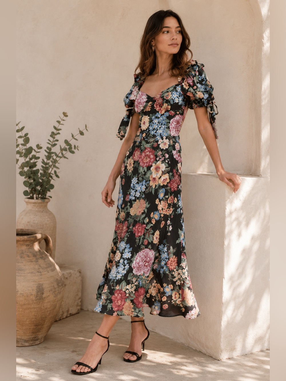 Selkie The Puck Poet Floral Slip Silk Maxi Dress